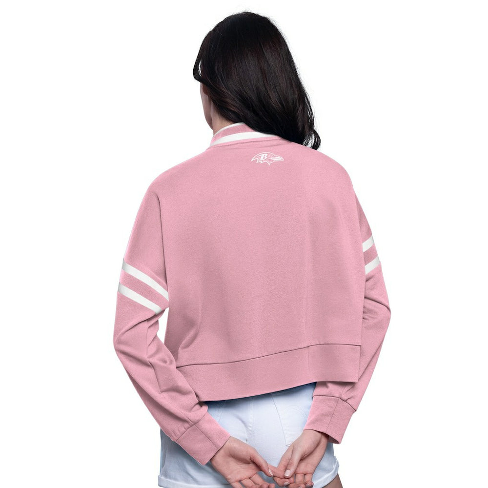 Baltimore Ravens Starter Women's Power Play Cropped Pullover Sweatshirt Pink