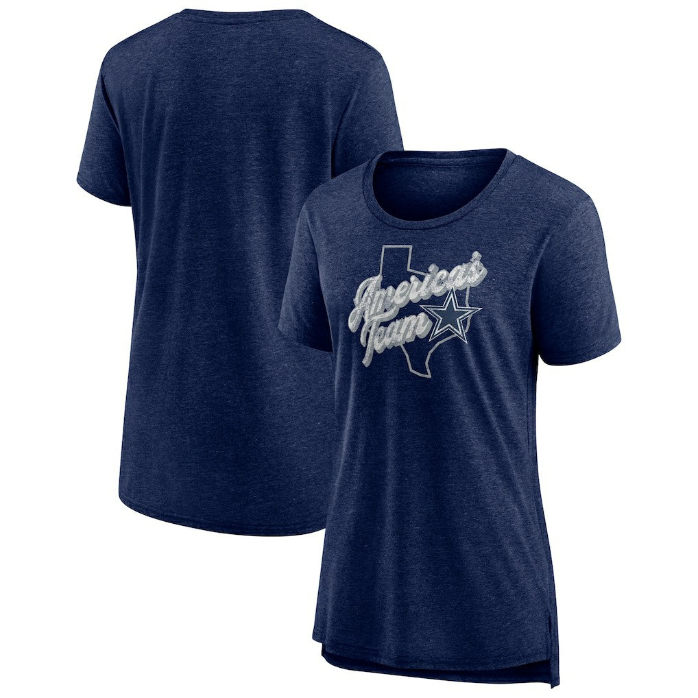 Dallas Cowboys Women's First Down Distressed Tri-Blend T-Shirt Navy