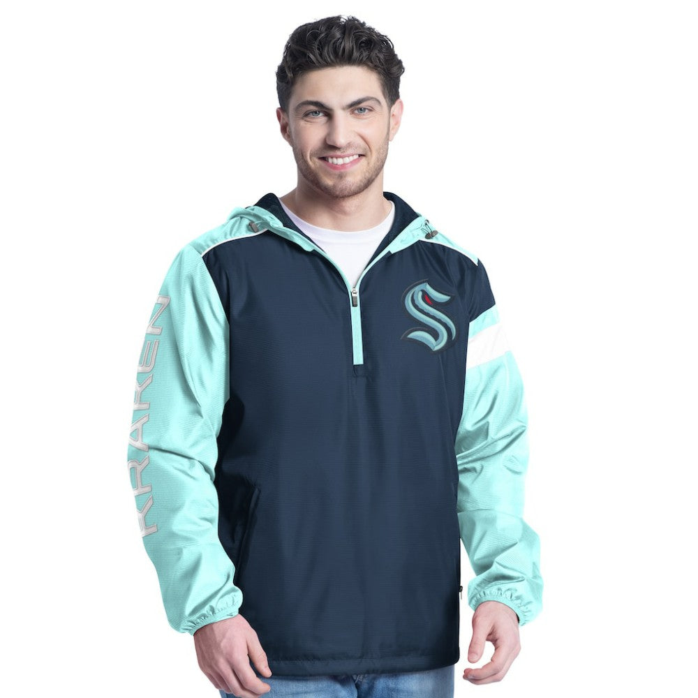 NHL Seattle Kraken G-III Sports by Carl Banks Lateral Half-Zip Hoodie Jacket - Deep Sea Blue/Light Blue