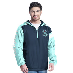 NHL Seattle Kraken G-III Sports by Carl Banks Lateral Half-Zip Hoodie Jacket - Deep Sea Blue/Light Blue
