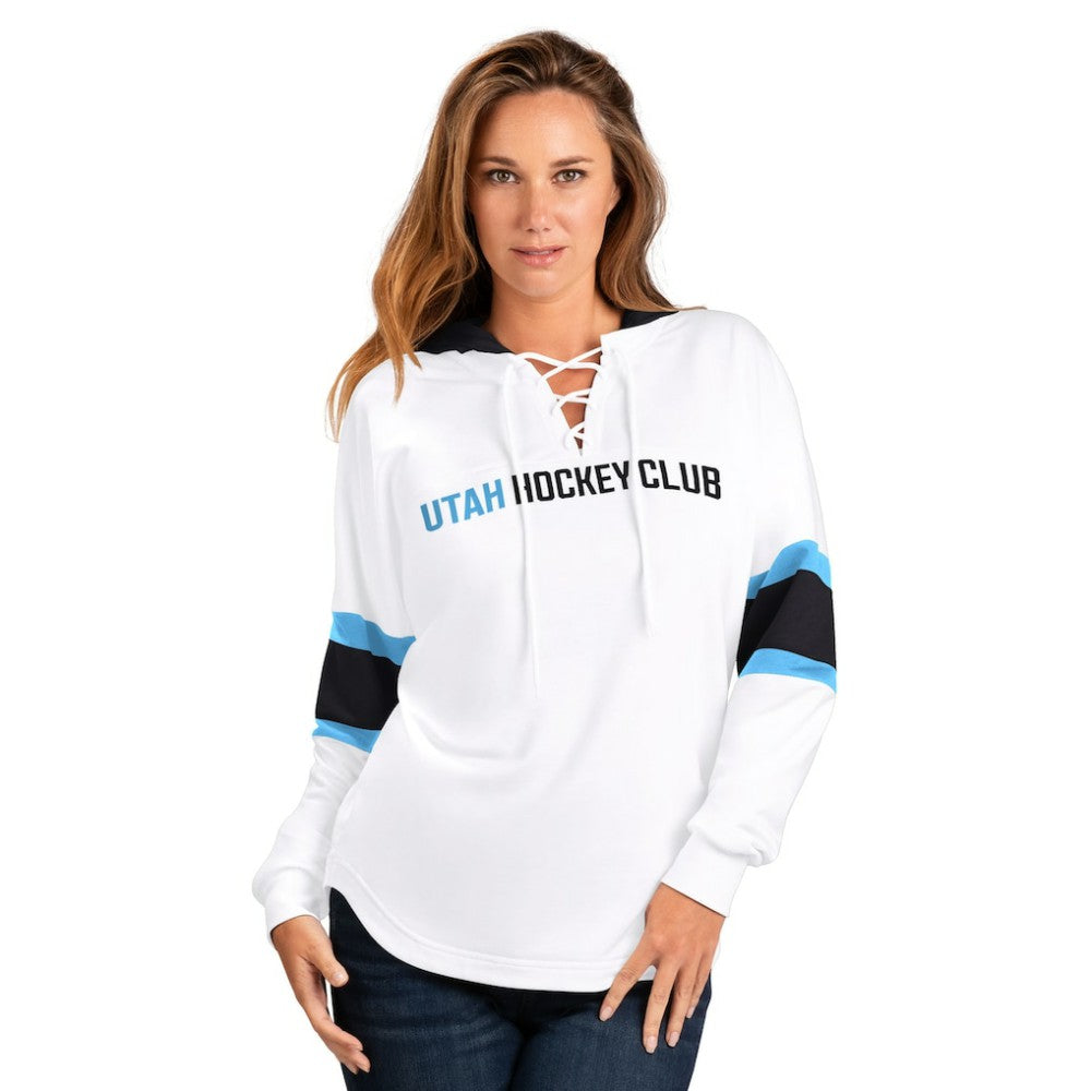 NHL Utah Mammoth G-III 4Her by Carl Banks Women's Goal Zone Long Sleeve Lace-Up Hoodie T-Shirt - White