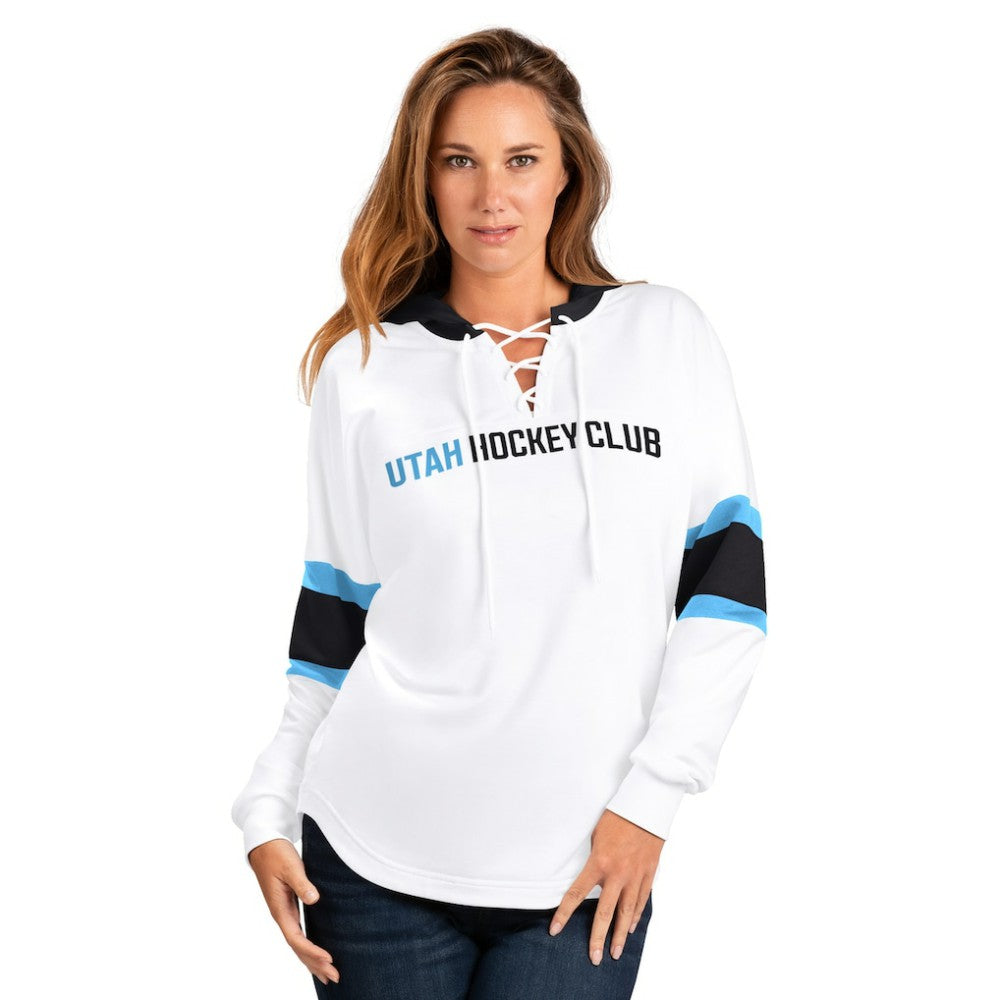 NHL Utah Mammoth G-III 4Her by Carl Banks Women's Goal Zone Long Sleeve Lace-Up Hoodie T-Shirt - White
