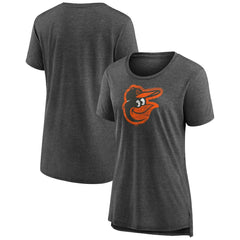Baltimore Orioles Women's Weathered Official Logo Tri-Blend T-Shirt - Gray T-shirts