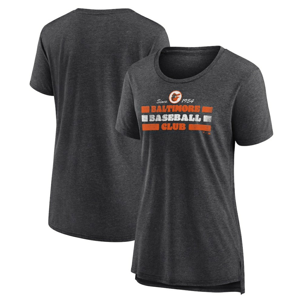 Baltimore Orioles Women's Power Swing Tri-Blend T-Shirt - Gray T-shirts