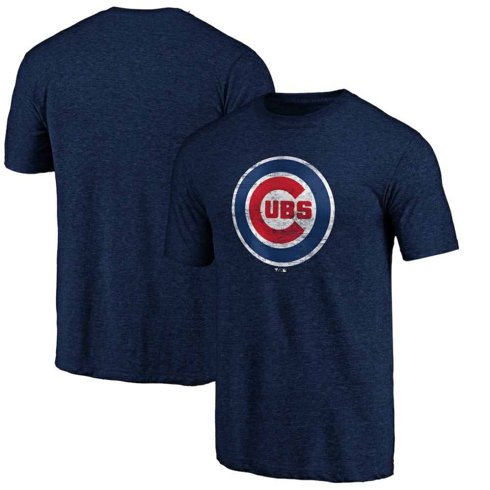 Chicago Cubs Weathered Official Logo Tri-Blend T-Shirt - Navy T-shirts