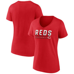 Cincinnati Reds Women's Primary Play V-Neck T-Shirt - Red T-shirts