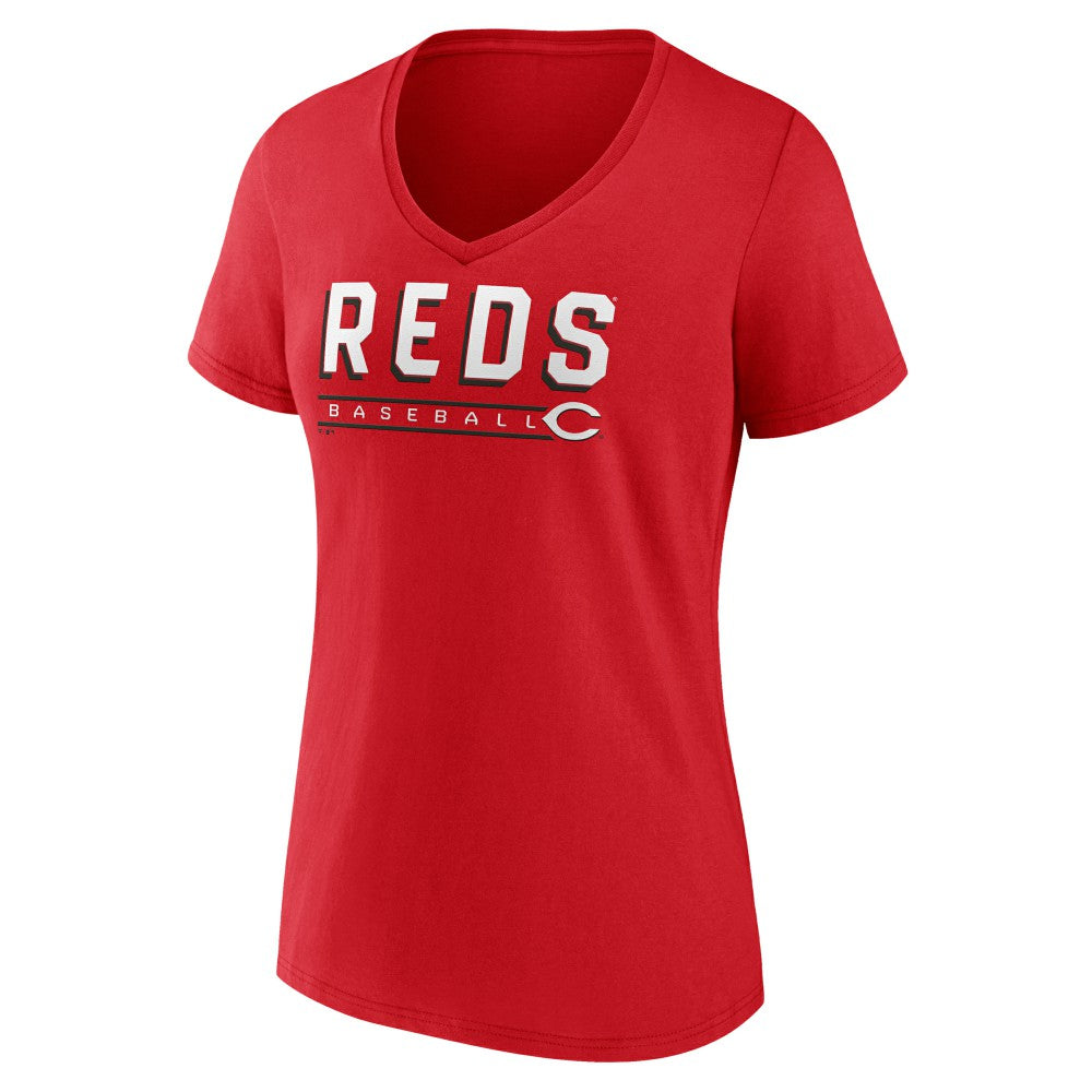 Cincinnati Reds Women's Primary Play V-Neck T-Shirt - Red T-shirts