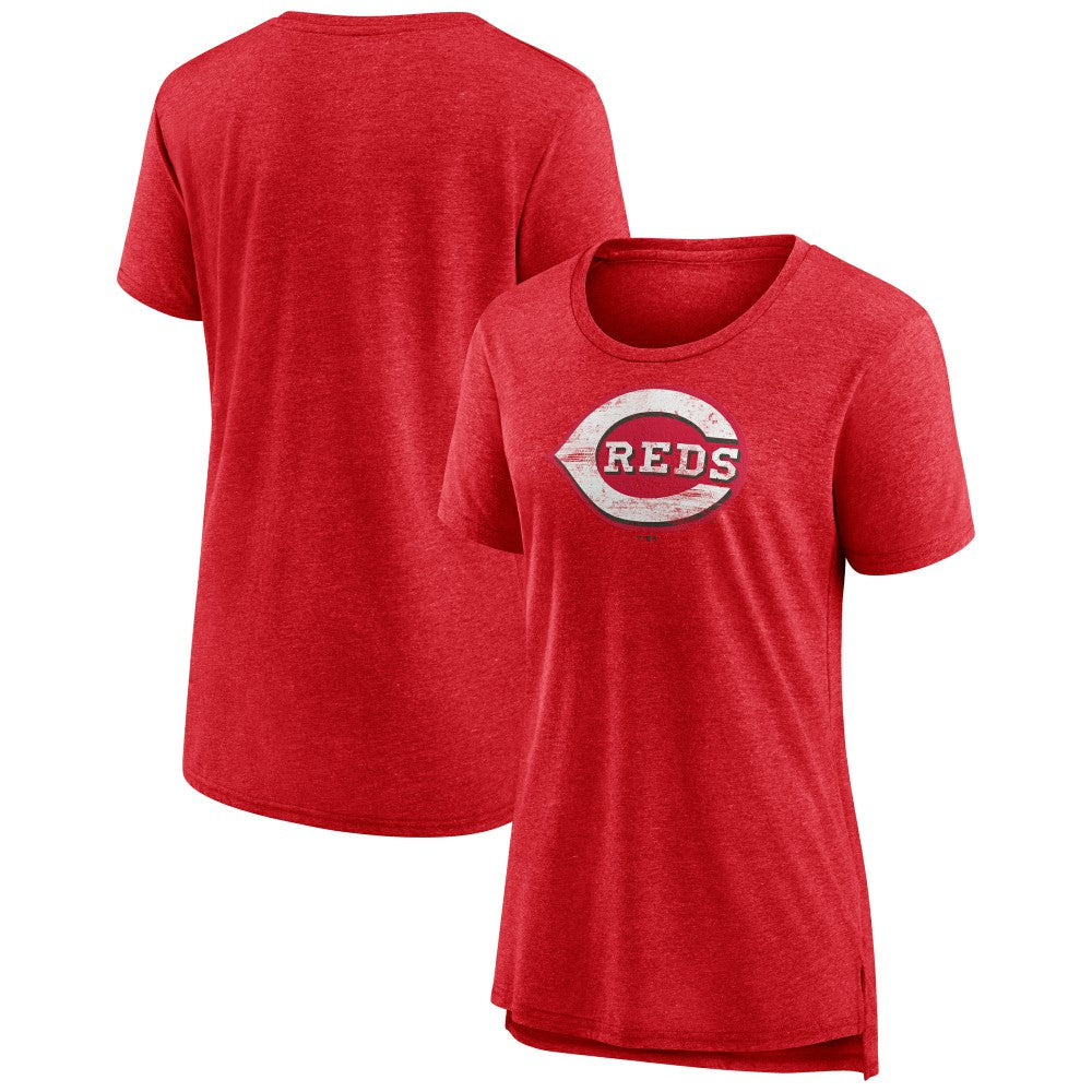 Cincinnati Reds Women's Weathered Official Logo Tri-Blend T-Shirt - Red T-shirts