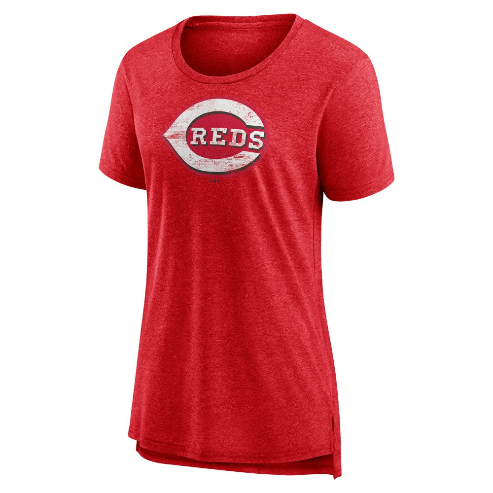Cincinnati Reds Women's Weathered Official Logo Tri-Blend T-Shirt - Red T-shirts