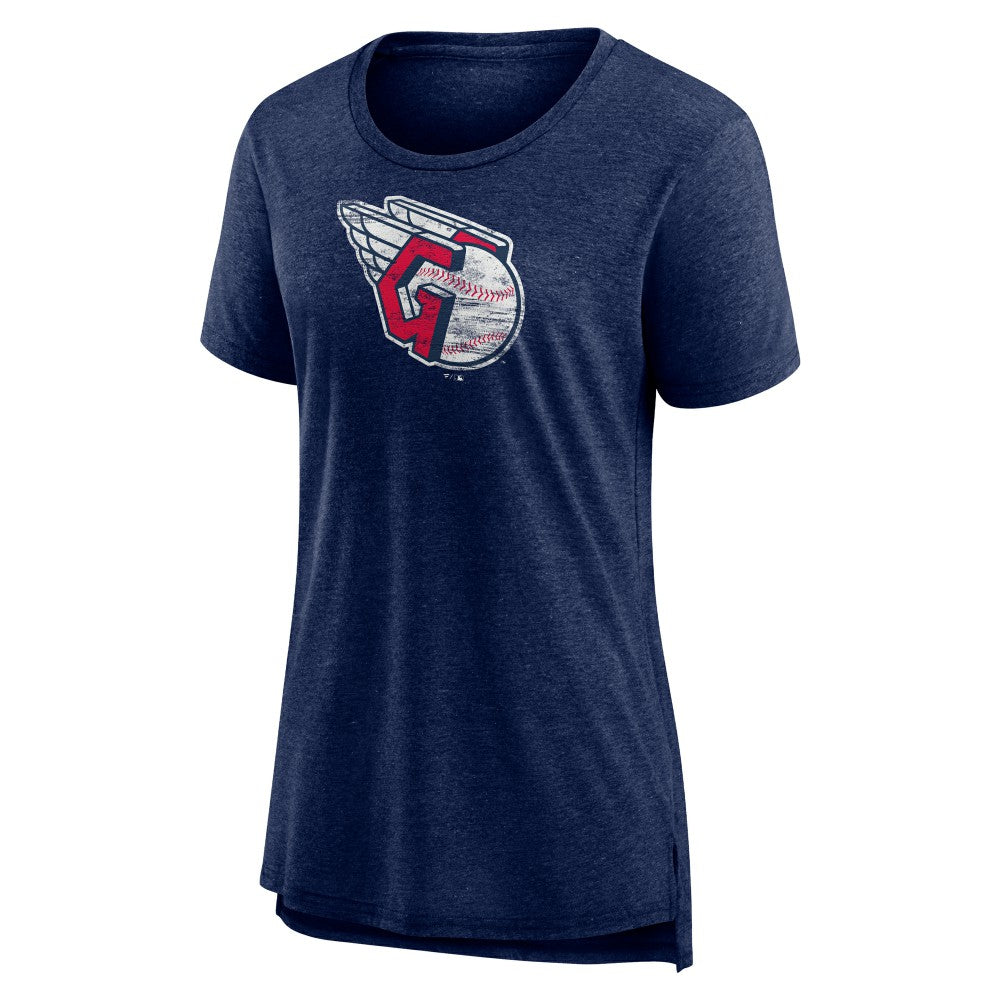Cleveland Guardians Women's Weathered Official Logo Tri-Blend T-Shirt - Navy T-shirts