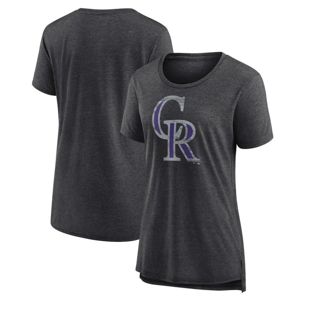 Colorado Rockies Women's Weathered Official Logo Tri-Blend T-Shirt - Gray T-shirts