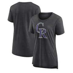 Colorado Rockies Women's Weathered Official Logo Tri-Blend T-Shirt - Gray T-shirts