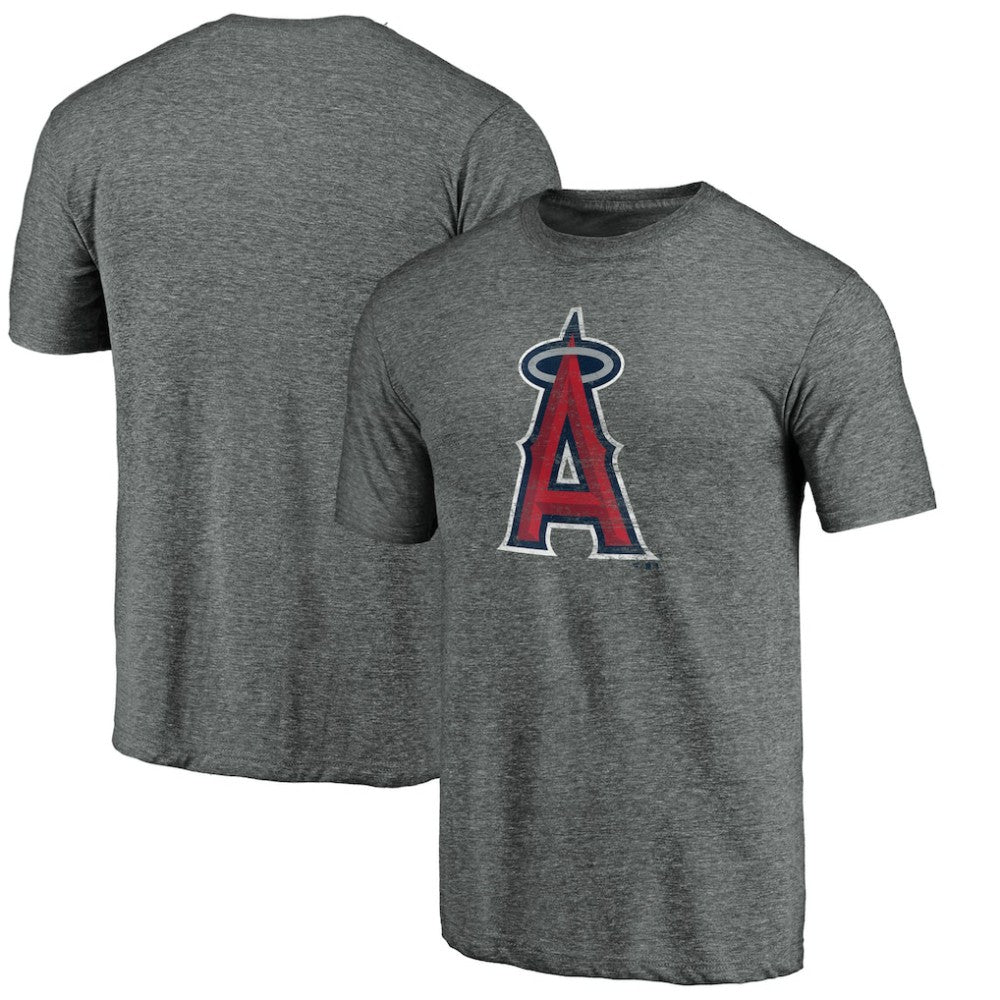 Los Angeles Angels Weathered Official Logo Tri-Blend T-Shirt - Heather Gray T-shirts