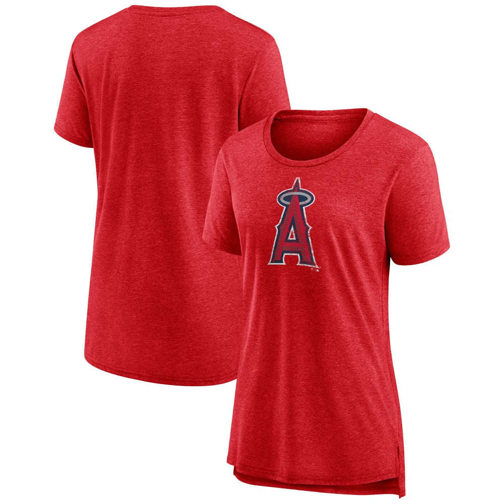 Los Angeles Angels Women's Weathered Official Logo Tri-Blend T-Shirt - Red T-shirts