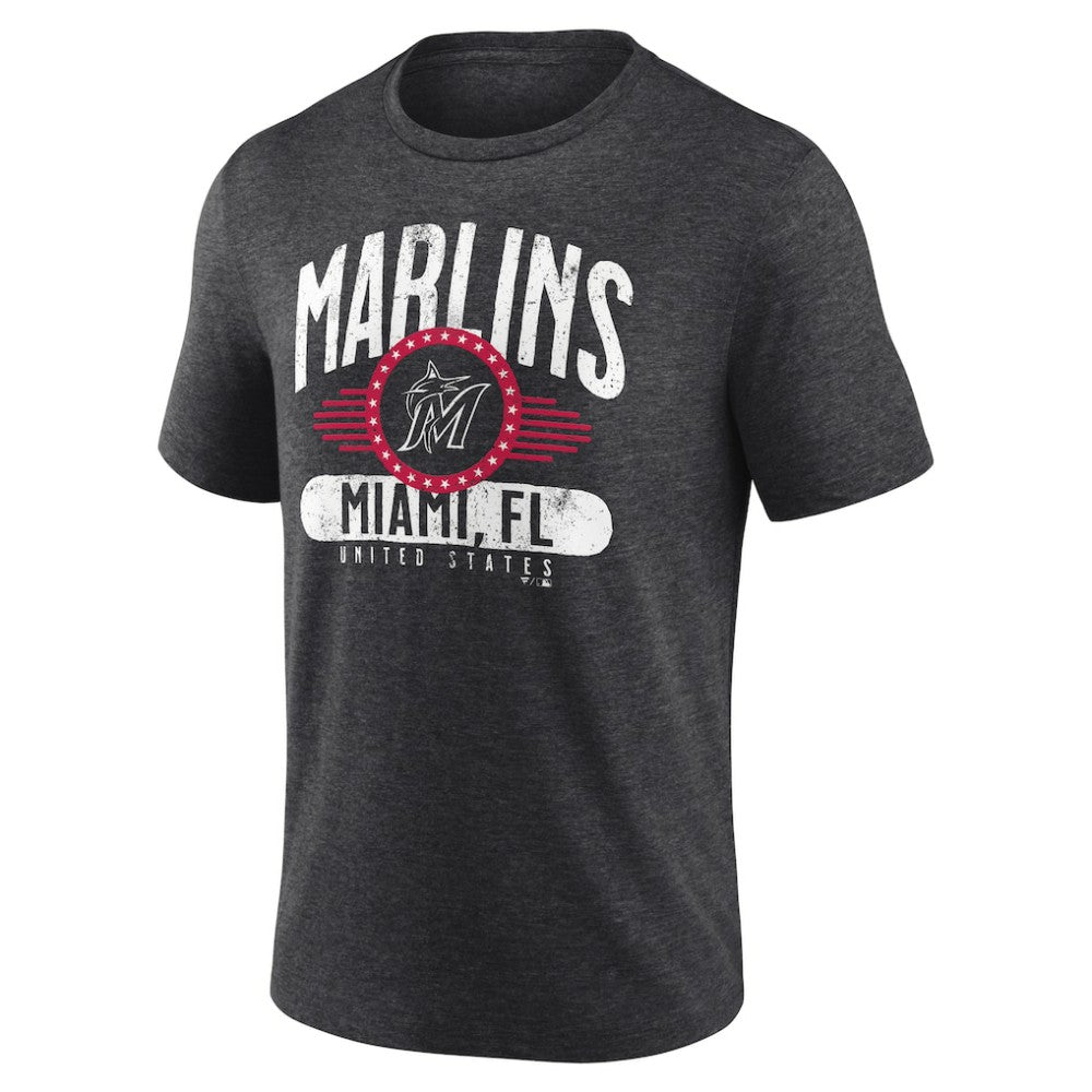 Miami Marlins Badge of Honor Tri-Blend T-Shirt - Charcoal T-shirts