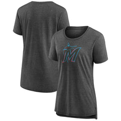 Miami Marlins Women's Weathered Official Logo Tri-Blend T-Shirt - Gray T-shirts