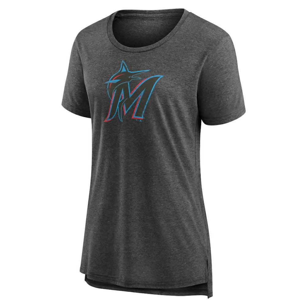 Miami Marlins Women's Weathered Official Logo Tri-Blend T-Shirt - Gray T-shirts