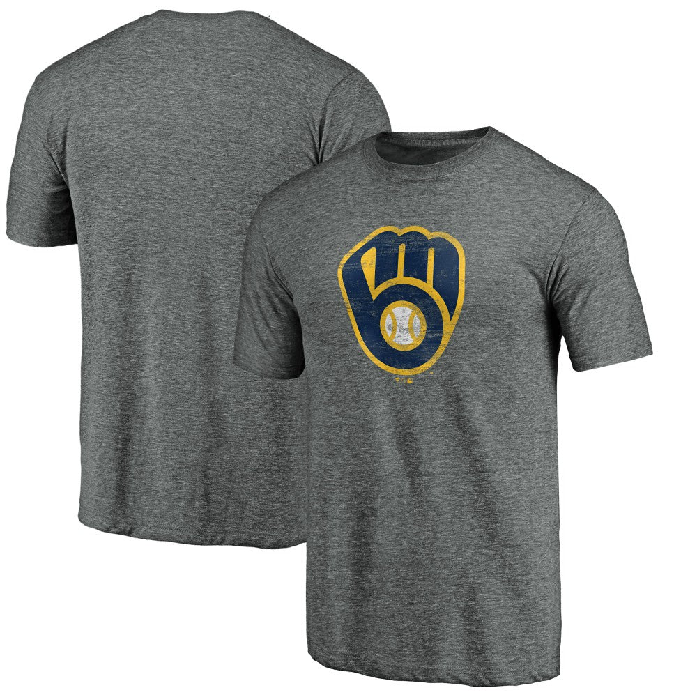 Milwaukee Brewers Weathered Official Logo Tri-Blend T-Shirt - Heather Gray T-shirts