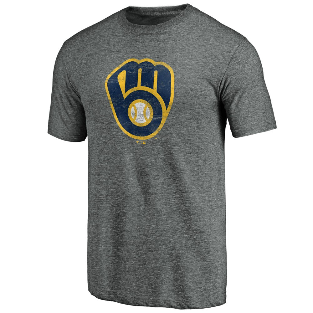 Milwaukee Brewers Weathered Official Logo Tri-Blend T-Shirt - Heather Gray T-shirts