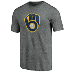 Milwaukee Brewers Weathered Official Logo Tri-Blend T-Shirt - Heather Gray T-shirts