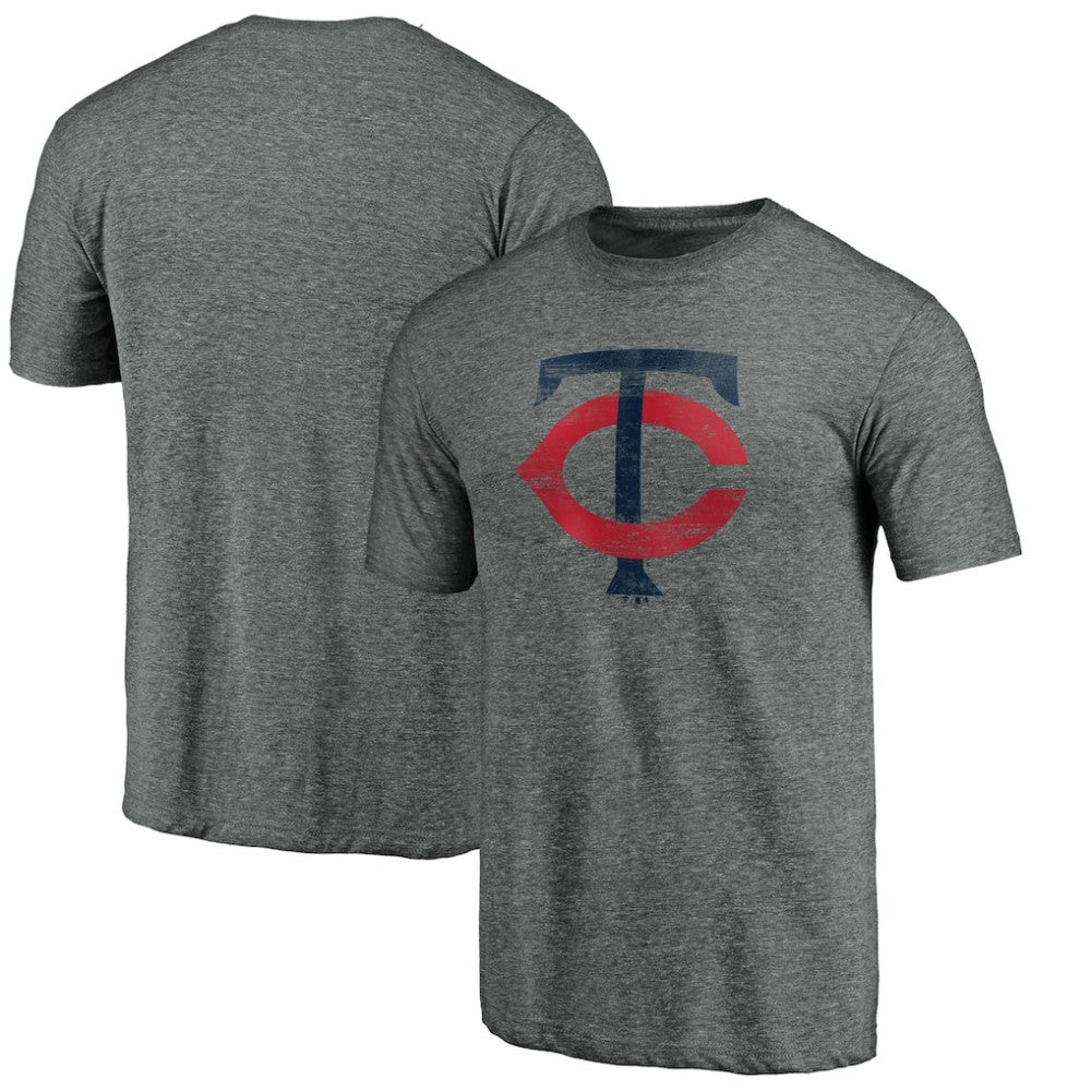Minnesota Twins Weathered Official Logo Tri-Blend T-Shirt - Heather Gray T-shirts