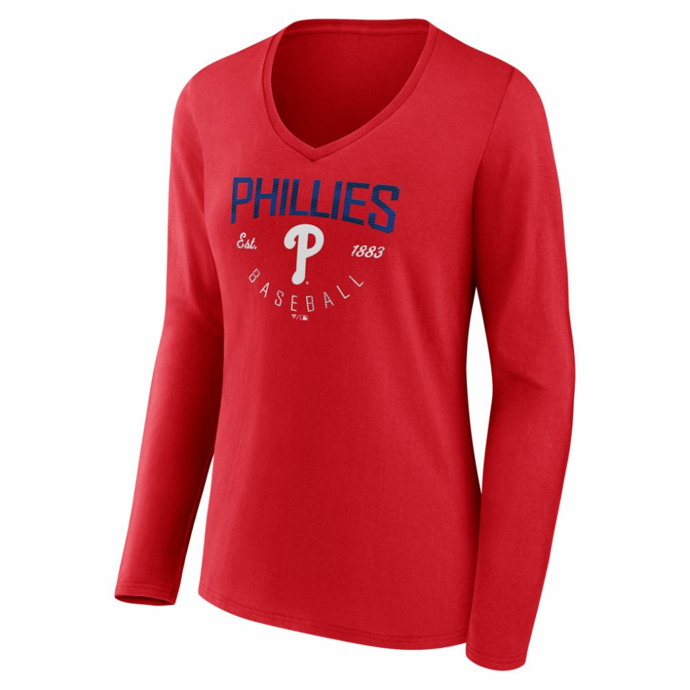 Philadelphia Phillies Women's Live For It Long Sleeve V-Neck T-Shirt - Red T-shirts