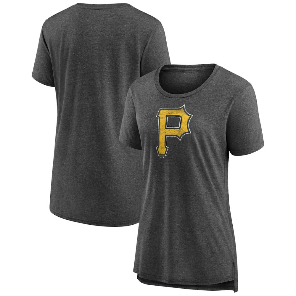 Pittsburgh Pirates Women's Weathered Official Logo Tri-Blend T-Shirt - Gray T-shirts
