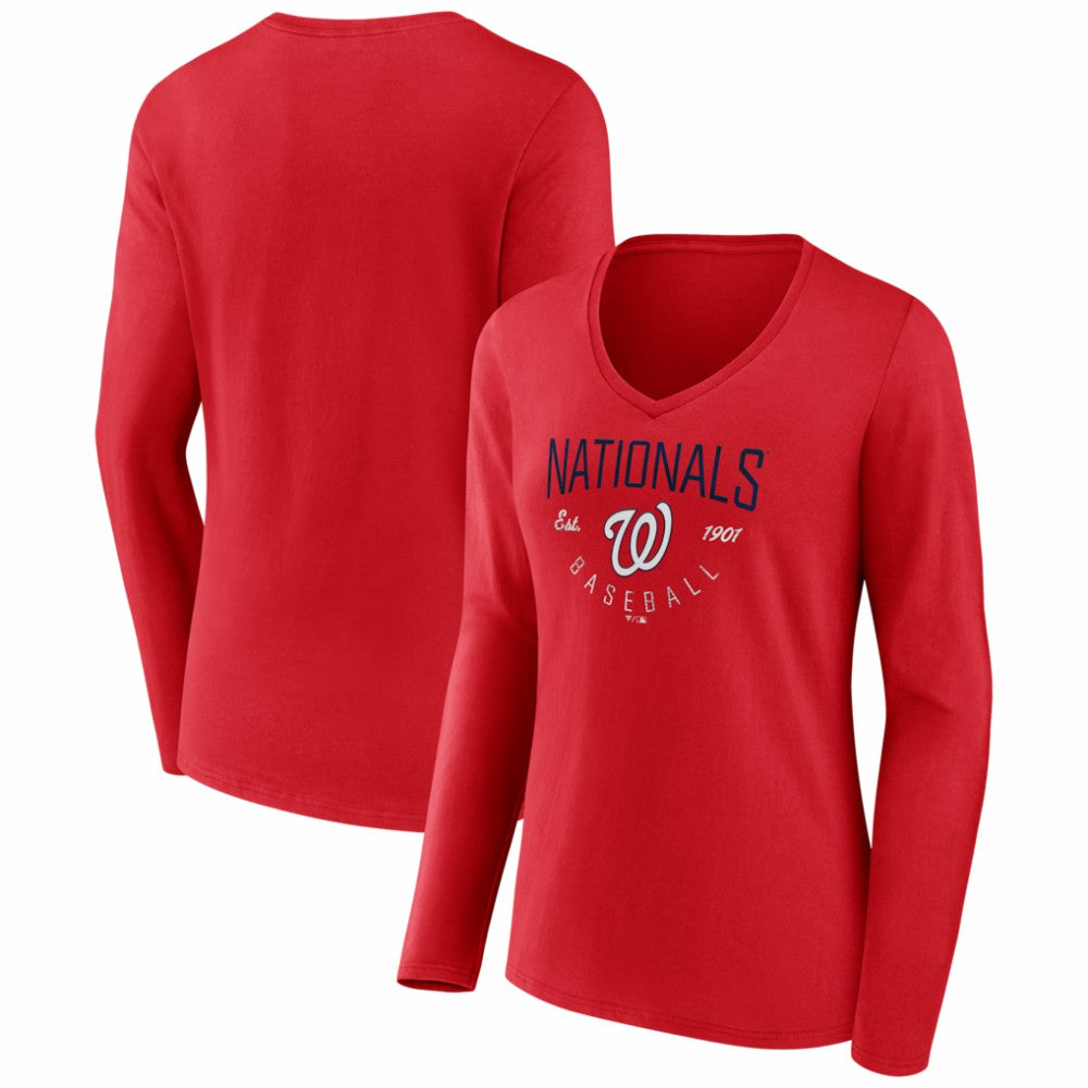 Washington Nationals Women's Live For It Long Sleeve V-Neck T-Shirt - Red T-shirts