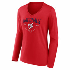 Washington Nationals Women's Live For It Long Sleeve V-Neck T-Shirt - Red T-shirts