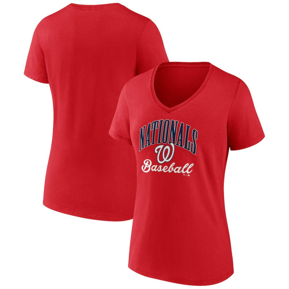 Washington Nationals Women's Victory Script V-Neck T-Shirt - Red T-shirts