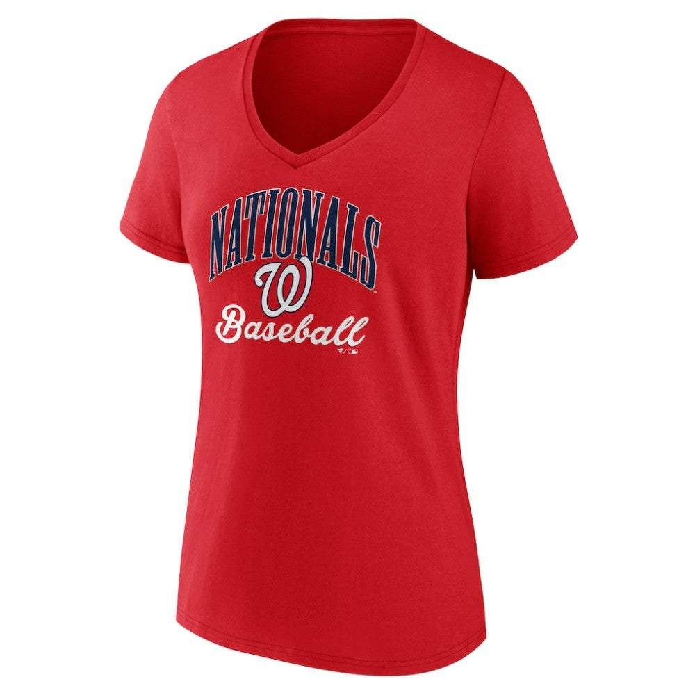 Washington Nationals Women's Victory Script V-Neck T-Shirt - Red T-shirts
