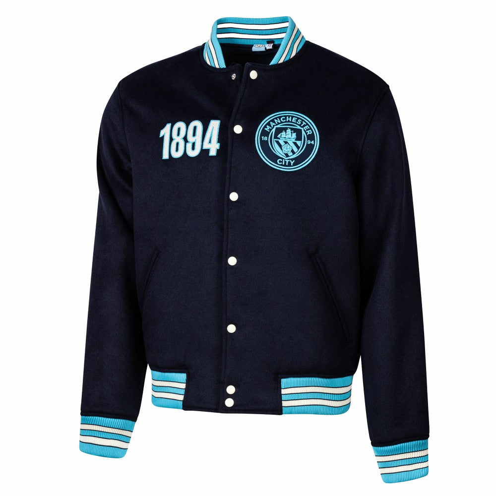 Manchester City Sport Design Sweden Free Kick Wool Varsity Jacket Navy