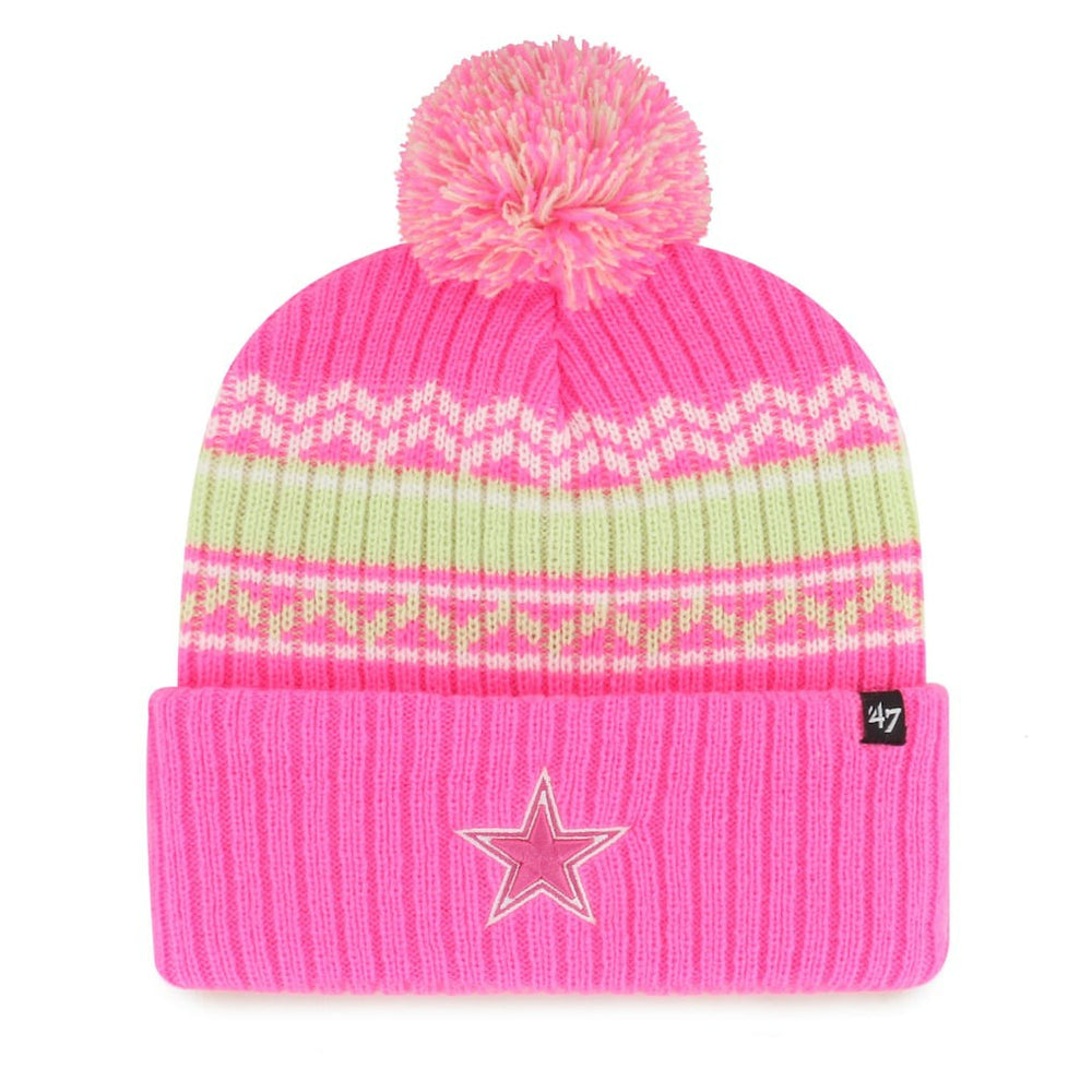 Dallas Cowboys '47 Girls Youth Polar Vortex Cuffed Knit Hat with Pom Pink