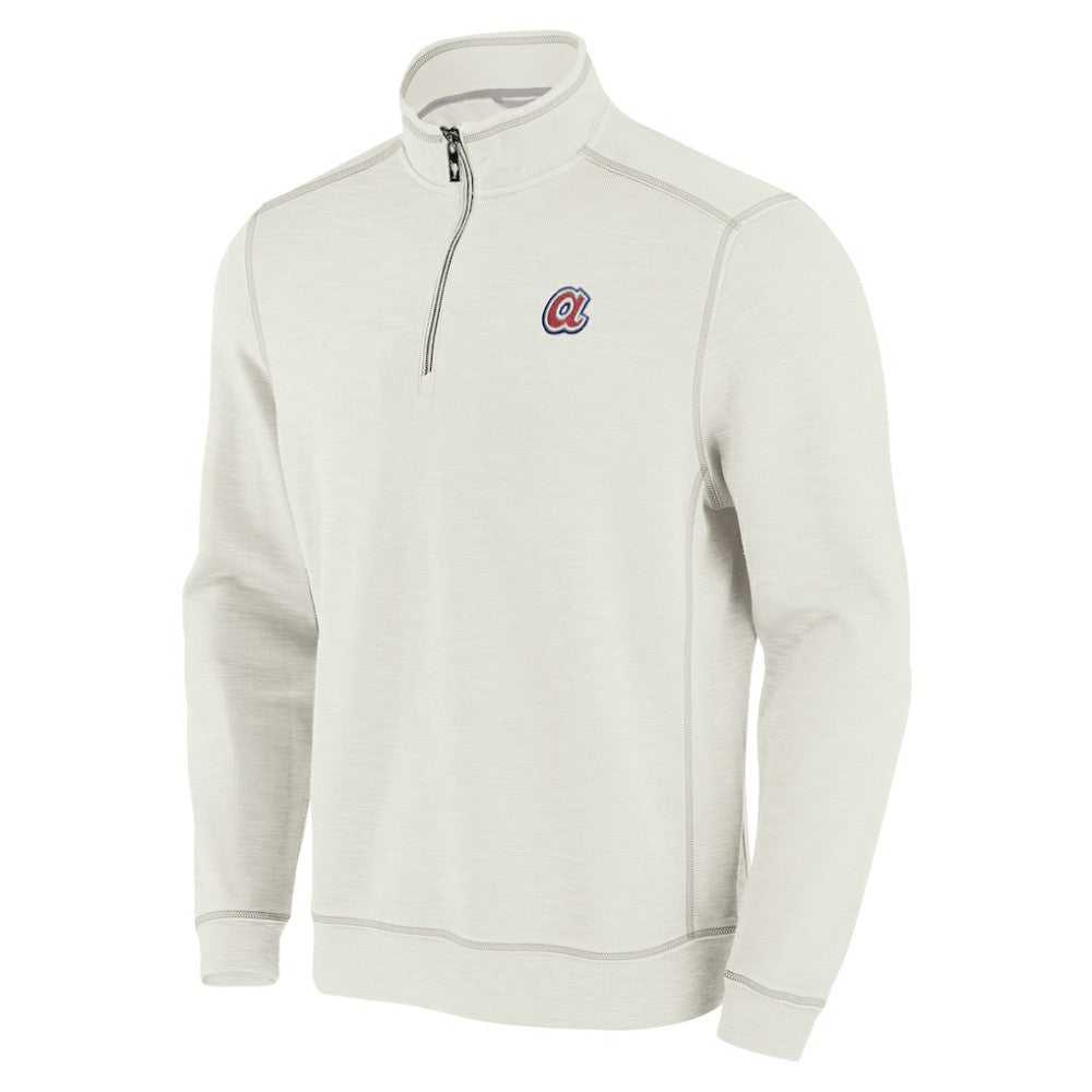 Atlanta Braves Tommy Bahama Sport Tobago Bay Tri-Blend Half-Zip Sweatshirt - Cream Sweatshirts