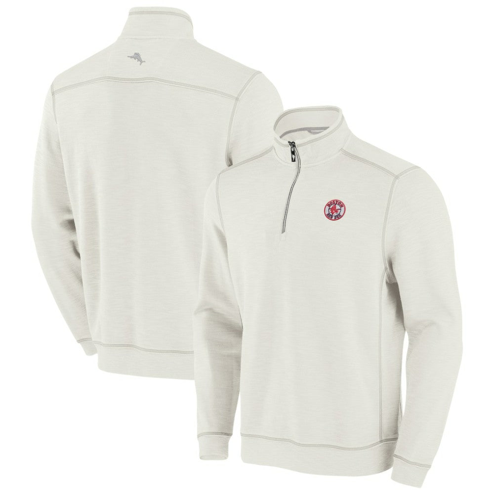 Boston Red Sox Tommy Bahama Sport Tobago Bay Tri-Blend Half-Zip Sweatshirt - Cream Sweatshirts
