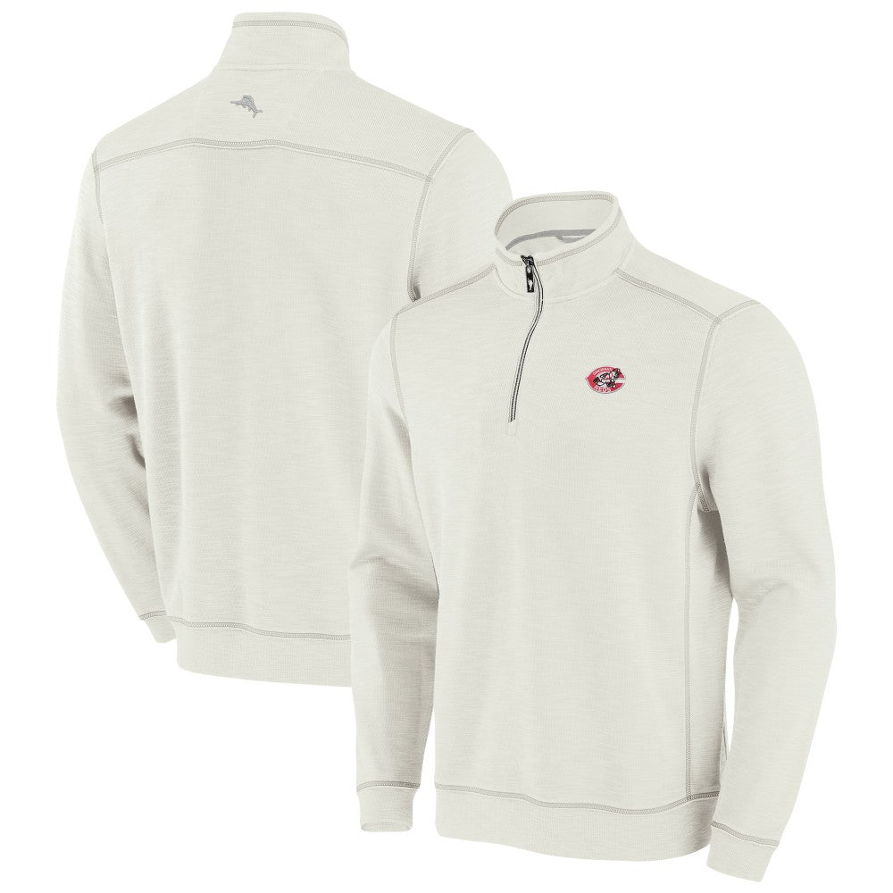 Cincinnati Reds Tommy Bahama Sport Tobago Bay Tri-Blend Half-Zip Sweatshirt - Cream Sweatshirts