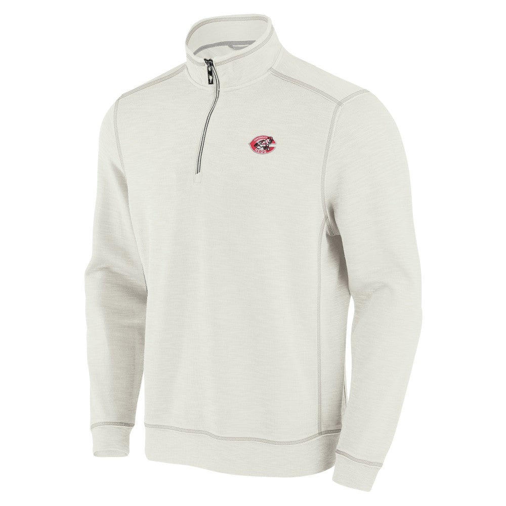Cincinnati Reds Tommy Bahama Sport Tobago Bay Tri-Blend Half-Zip Sweatshirt - Cream Sweatshirts