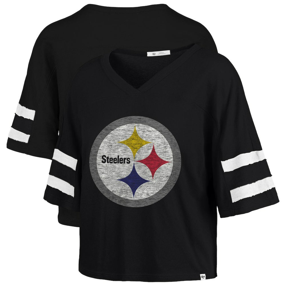 Pittsburgh Steelers '47 Women's Premier Scout Cropped V-Neck T-Shirt Black