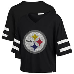 Pittsburgh Steelers '47 Women's Premier Scout Cropped V-Neck T-Shirt Black