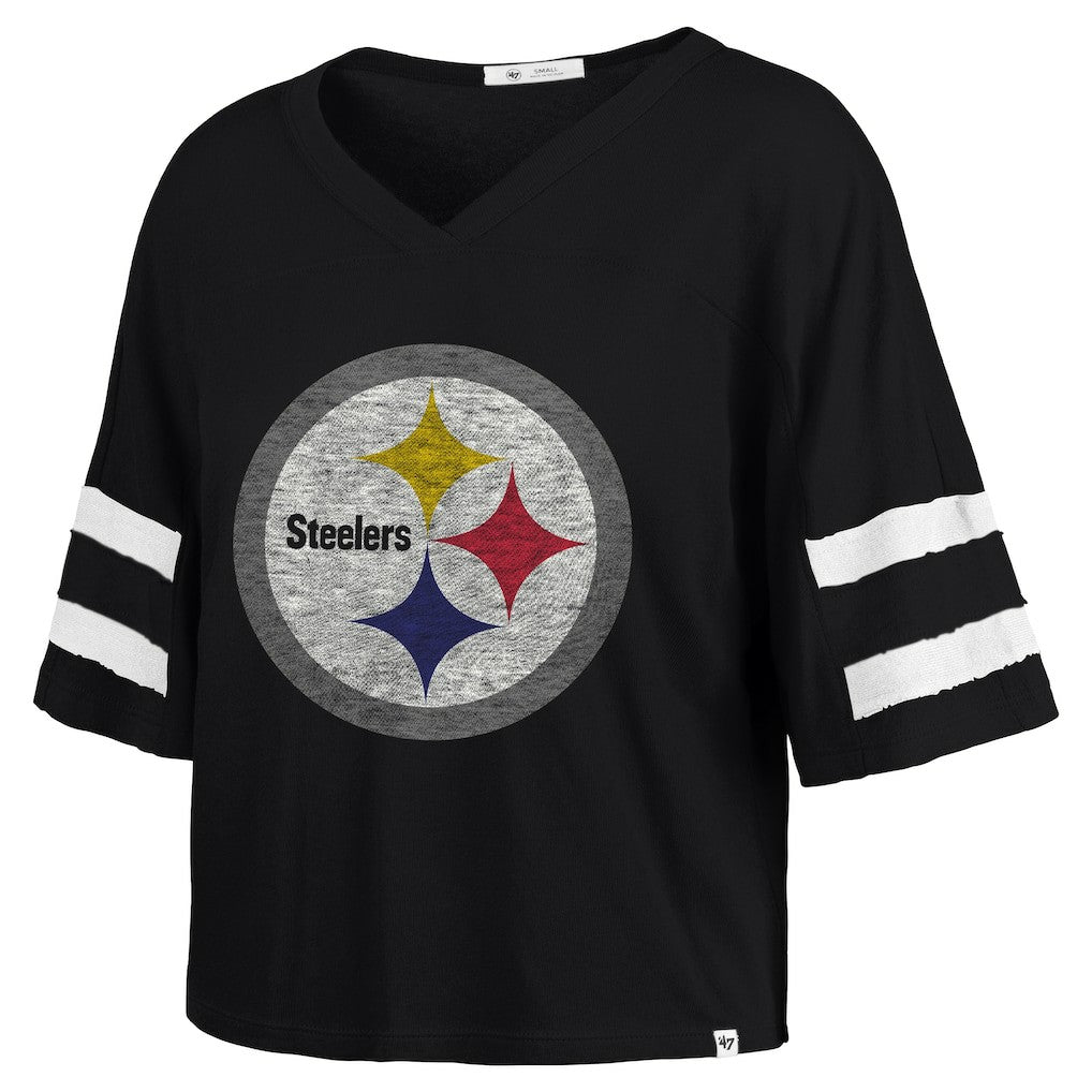 Pittsburgh Steelers '47 Women's Premier Scout Cropped V-Neck T-Shirt Black