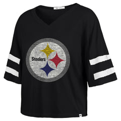 Pittsburgh Steelers '47 Women's Premier Scout Cropped V-Neck T-Shirt Black
