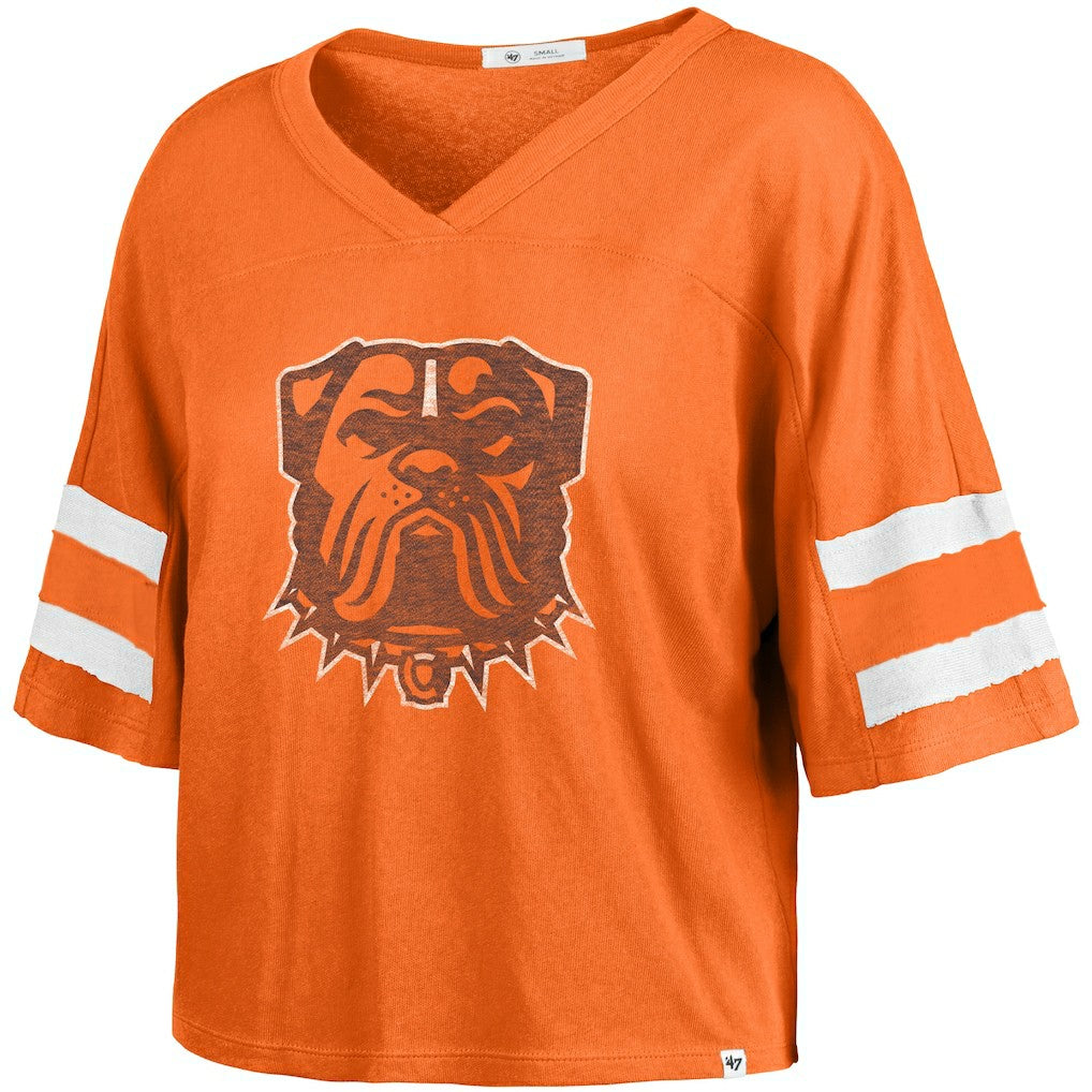 Cleveland Browns '47 Women's Premier Scout Cropped V-Neck T-Shirt Orange
