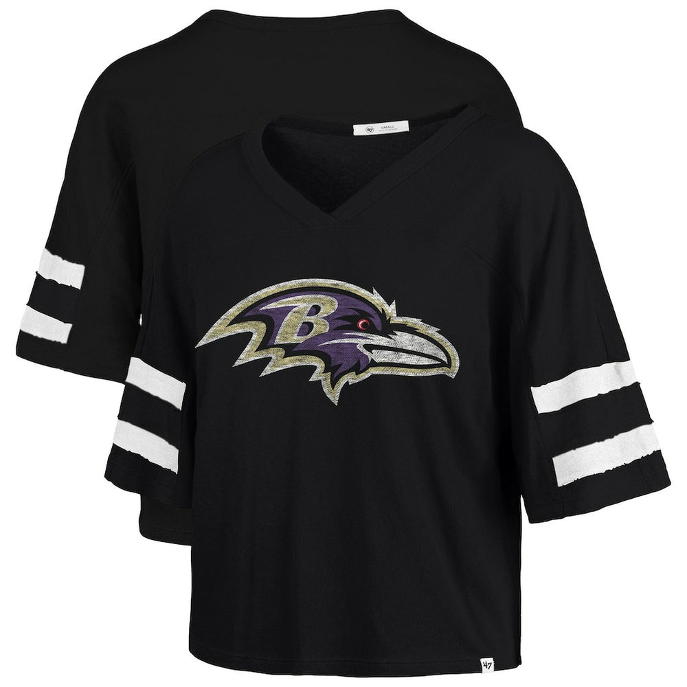 Baltimore Ravens '47 Women's Premier Scout Cropped V-Neck T-Shirt Black