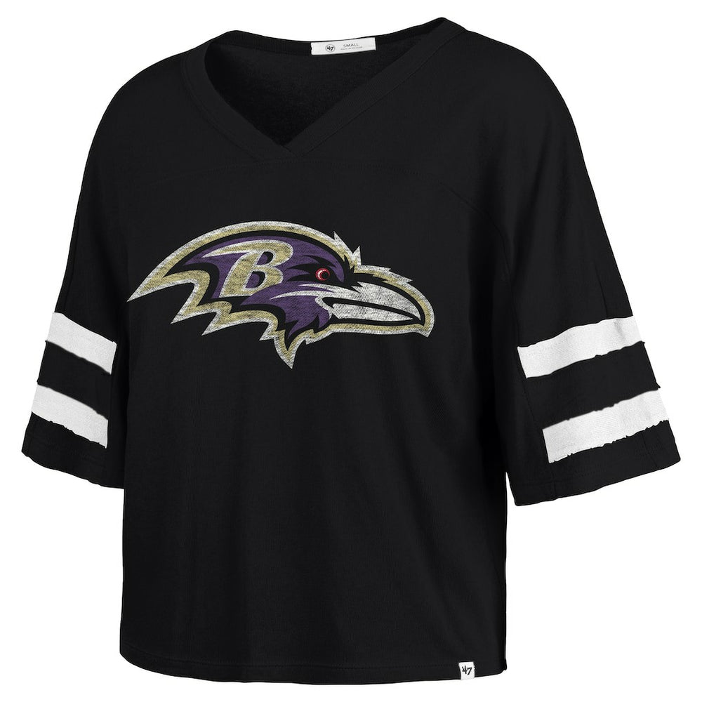 Baltimore Ravens '47 Women's Premier Scout Cropped V-Neck T-Shirt Black