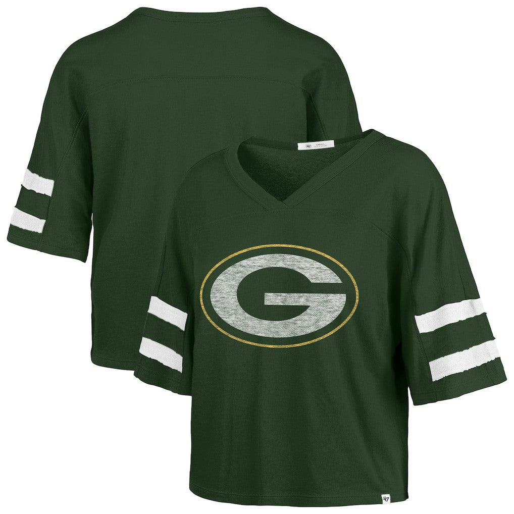 Green Bay Packers '47 Women's Premier Scout Cropped V-Neck T-Shirt Green