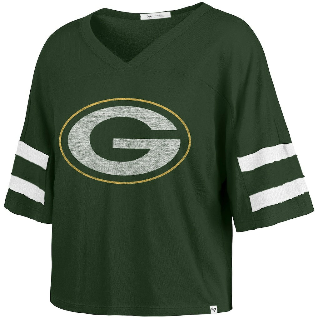 Green Bay Packers '47 Women's Premier Scout Cropped V-Neck T-Shirt Green
