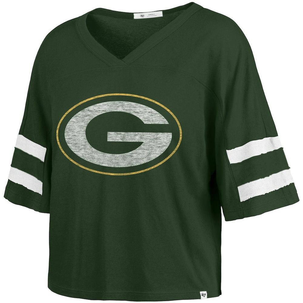 Green Bay Packers '47 Women's Premier Scout Cropped V-Neck T-Shirt Green