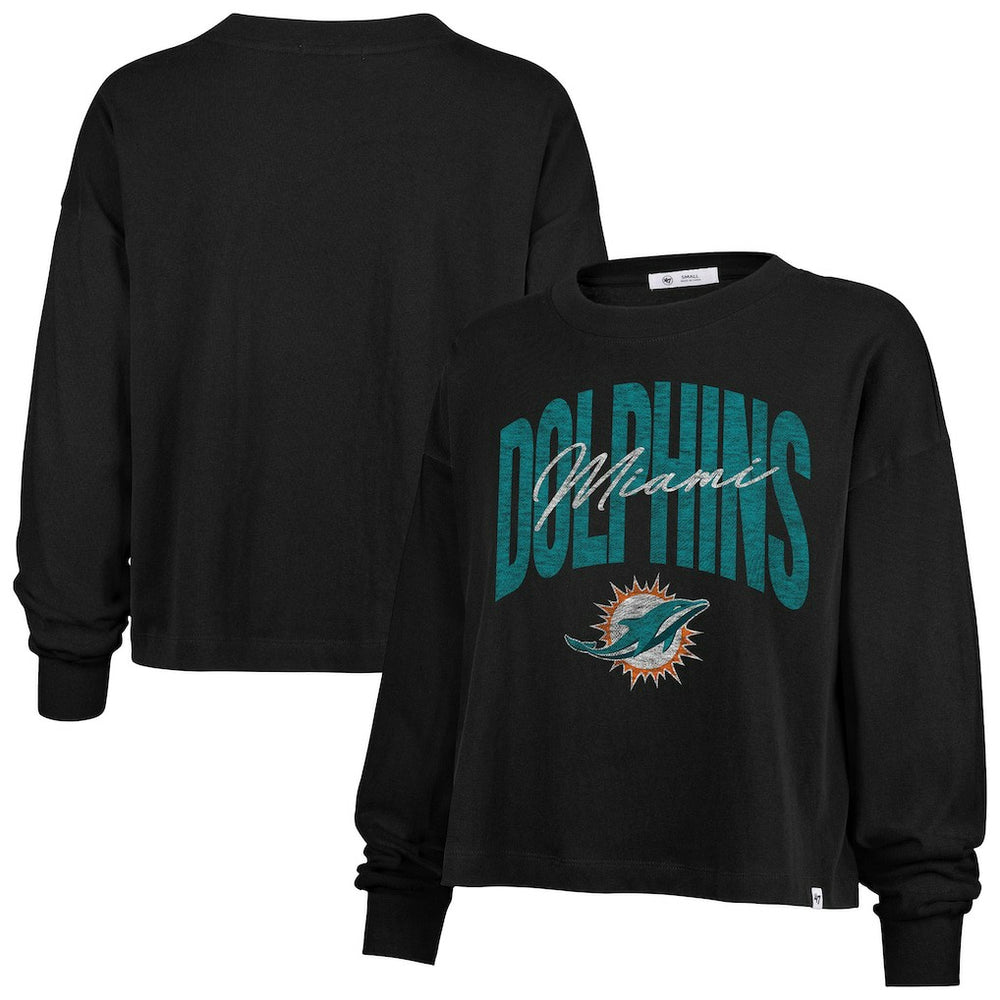 Miami Dolphins '47 Women's Muse Sydney Long Sleeve Cropped T-Shirt Black