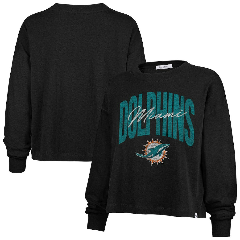 Miami Dolphins '47 Women's Muse Sydney Long Sleeve Cropped T-Shirt Black