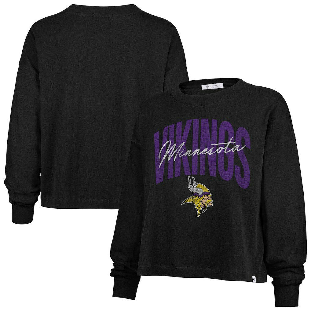 Minnesota Vikings '47 Women's Muse Sydney Long Sleeve Cropped T-Shirt Black